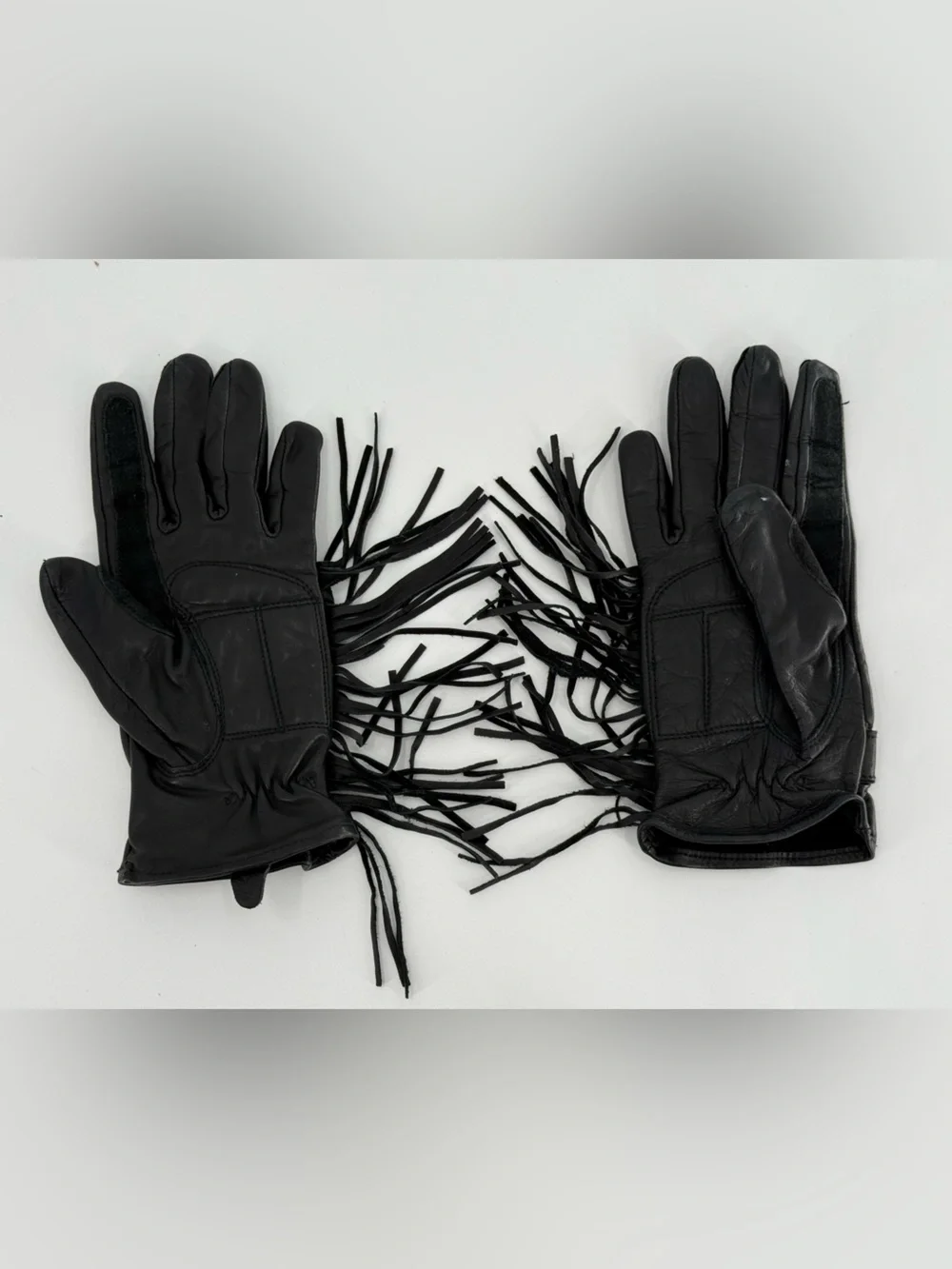 Bikers Club Vintage Ladies Leather Biker Gloves Fringe Black Leather M